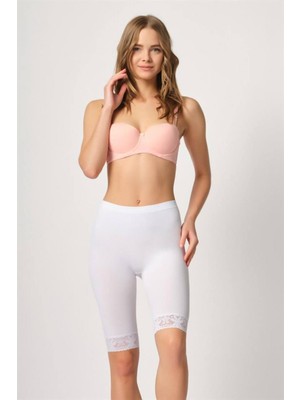 Emay Beyaz Soft Uzun Paça Dantel Boxer