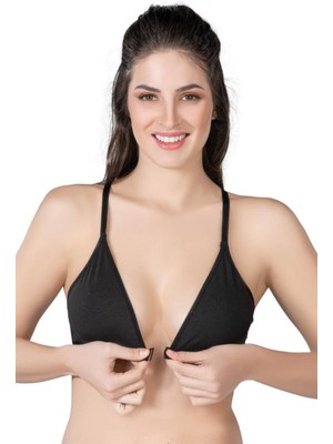 Emay Siyah Modal Cotton Önden Açmalı Sporcu Sütyen