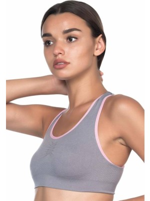 Emay Gri Pembe Sporcu Büstiyer Sütyen
