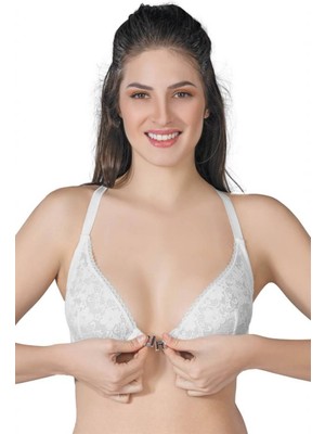 Emay Ekru Önden Açılır Balenli Sporcu Sütyen