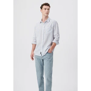 Erkek Çizgili Mavi Keten Gömlek 0210701-70813