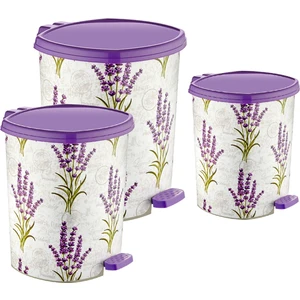 3'lü Set Plastik Lavanta Desenli Pedallı Çöp Kovası 6/11/20 Litre