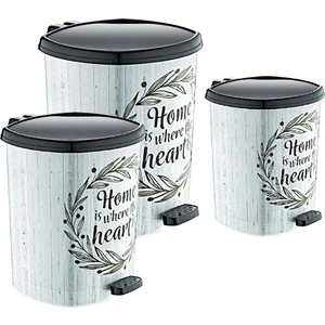 3'lü Set Plastik Parke Görünüm Desenli Pedallı Çöp Kovası 6/11/20 Litre