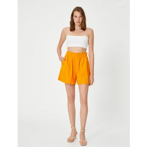 Beli Lastikli Şort Viskon Keten Karışımlı