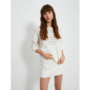 Bisiklet Yaka Sweatshirt File Detaylı Uzun Kollu Ribanalı