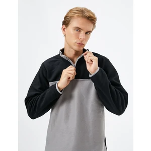 Polar Sweatshirt Yarım Fermuarlı Renk Bloklu Slogan Detaylı