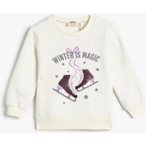 Sweatshirt Buz Pateni Pul Payet İşlemeli Simli Şardonlu Pamuklu
