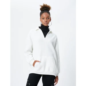 Polo Yaka Sweatshirt Kanguru Cep Detaylı Uzun Kollu