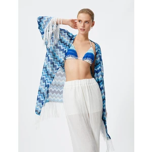 Kimono Kolları ve Eteği Püsküllü Rahat Kesim
