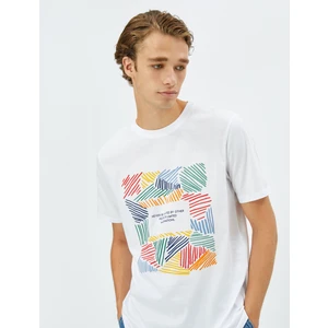 Slogan Baskılı Tişört Bisiklet Yaka Kısa Kollu Pamuklu