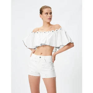 Rachel Araz XKoton - Çiçek Aplikeli Mini Kot Şort