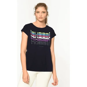 Catty Kadın Lacivert Baskılı Bisiklet Yaka Tişört