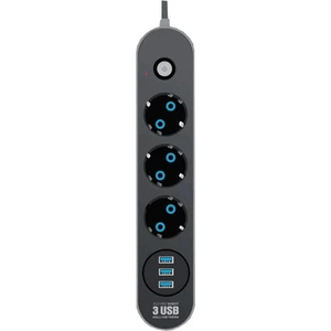 Akım Korumalı 3'lü Grup Priz Uzatma Kablosu 3 x USB 3 x Anahtar 2 Metre Kablo