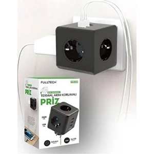 Termal Akım Korumalı Priz, Isıya Dayanıklı, Çocuk Koruması, 3'lü Duvar Tipi, 2 x USB