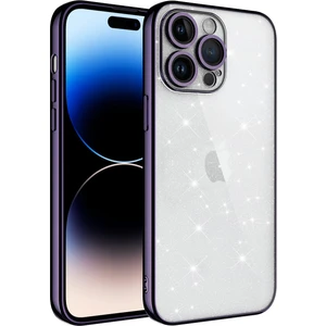 Case 4U Apple iPhone 14 Pro Max Kılıf Kamera Korumalı Renkli Çerçeveli Simli Garage Kapak Derin Mor