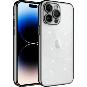 Case 4U Apple iPhone 14 Pro Kılıf Kamera Korumalı Renkli Çerçeveli Simli Garage Kapak Siyah