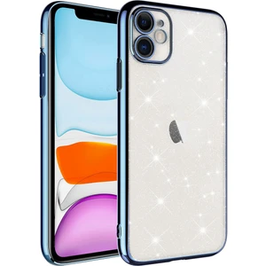 Case 4U Apple iPhone 11 Kılıf Kamera Korumalı Renkli Çerçeveli Simli Garage Kapak Mavi