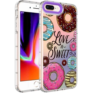 Heptek İletişim Apple  iPhone 8 Plus Kılıf Kamera Korumalı Desenli Renkli Sert Parlak Silikon Kapak (Korn)