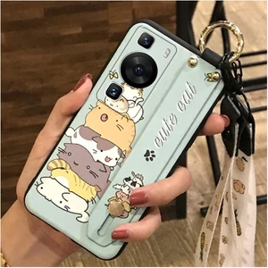 Shin-Wo Huawei P60 / P60 Pro Için Telefon Kılıfı Bileklik + Kordon + Stand Sevimli Moda Darbeye Dayanıklı Tampon Silikon Kapak (Yurt Dışından)