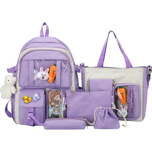 Lise Beş Parça 2 Rastgele Rozetli Sırt Çantası Seti (Yurt Dışından)