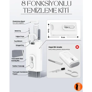 8 Fonksiyonlu Telefon, Kulaklık, Klavye, Ekran, Temizleme Kiti, Telefon Standı