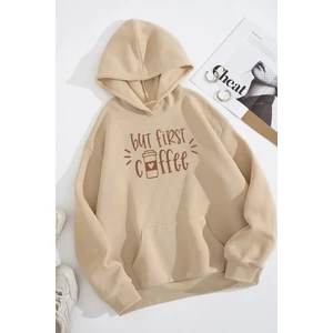 Only Trendwear Unisex Oversize But First Coffee Baskılı Sweatshirt