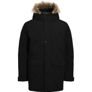 Jack & Jones Erkek Kapüşonlu Uzun Mont Siyah Parka 12236096