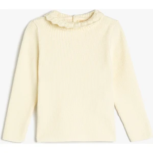 Basic Sweatshirt Dik İşlemeli Yaka Arkadan Düğmeli Uzun Kollu