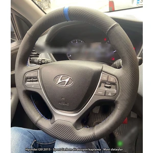 Hyundai I20 Araca Özel Direksiyon Kılıfı (Nokta Karbon Mavi Şerit)