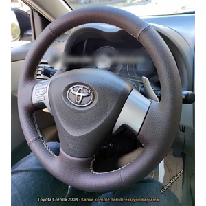 Toyota Corolla 2008 Araca Uyumlu Direksiyon Kılıfı (Kahverengi Deri)