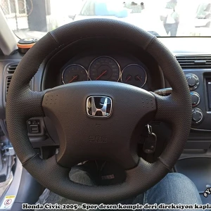 Honda Civic Vtec2 Araca Özel Direksiyon Kılıfı Direksiyon Uyumlu (Noktalı Düz Siyah Deri)