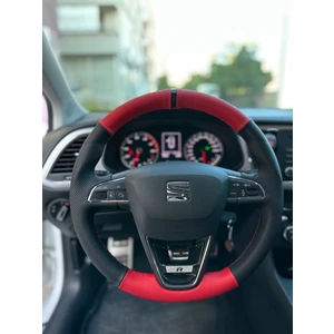 Seat Leon Style Araca Özel Direksiyon Kılıfı (Nokta Kırmızı Piona Black Yüzük)