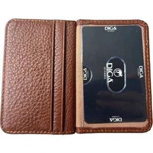 Diga Kredi Kartlık Cüzdan Gerçek Deri Kartvizit Kadın Erkek Kartlık 10 Bölmeli Cüzdan Taba