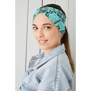 Turquaz Siyah Desenli Bandana Saç Bandı Ekstra Yumuşak Esnek Doğal Pamuklu Penye