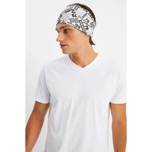Beyaz Erkek Pamuklu Penye, Kaymaz, Ultra Hafif, Spor Geniş Saç Bandı Bandana Buff