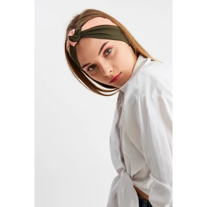 Haki-Pudra Kadın Fenomen Style Pamuklu Penye, Kaymaz, Yumuşak, Esnek, Saç Bandı Bandana