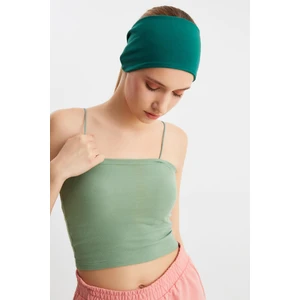 Zümrüt Yeşil  Kadın Çift Taraflı Kullanım Alternatifli, Pamuklu Penye, Kaymaz, Hafif, Spor Saç Bandı Bandana
