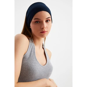Lacivert  Kadın Çift Taraflı Kullanım Alternatifli, Pamuklu Penye, Kaymaz, Hafif, Spor Saç Bandı Bandana
