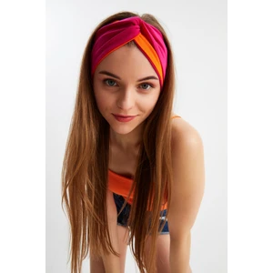 Turuncu-Fuşya  Kadın Trend Style Pamuklu Penye, Kaymaz, Yumuşak, Esnek, Saç Bandı Bandana