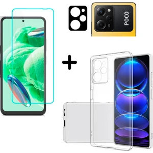 Xiaomi Poco X5 Pro ile Uyumlu Kılıf Şeffaf Temperli Kırılmaz Cam Ekran ve Kamera Lens Koruyucu Seti