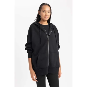 Oversize Fit Kapüşonlu Kalın Kumaş Hırka V7995AZ23WN