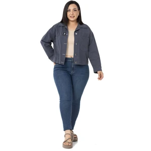 Disentis Modest Büyük Beden Çift Cepli Gabardin Kısa Antrasit Ceket