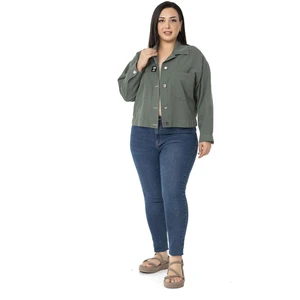 Disentis Modest Büyük Beden Çift Cepli Gabardin Kısa Haki Ceket