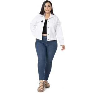 Disentis Modest Büyük Beden Çift Cepli Gabardin Kısa Beyaz Ceket