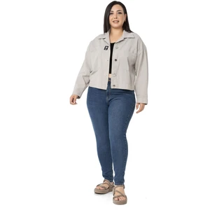 Disentis Modest Büyük Beden Çift Cepli Gabardin Kısa Taş Rengi Ceket