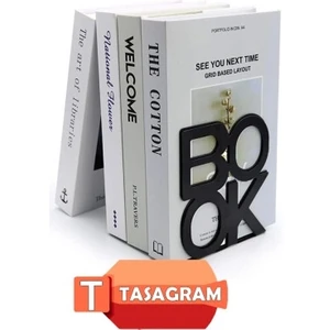 Book Yazılı Metal Kitap Desteği - Kitap Tutucu - Ev ve Ofis Dekoratif Aksesuar Siyah