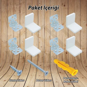 Beyaz Deprem Ağır Dolap Sabitleme Seti - Mobilya Dolap Duvar Montaj Askı Elemanı - Dekoratif L Demir Gönye Köşebent - Köşe Bağlantı Aparatı