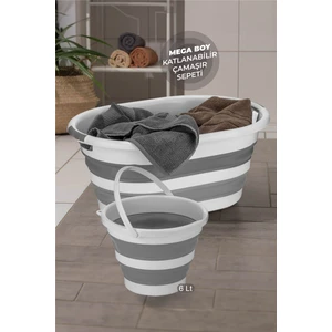 Meleni Home 2'li Set - Mega Katlanır Sele Çamaşır Sepeti Yeni Nesil Katlanabilir Akordiyon Su Kovası