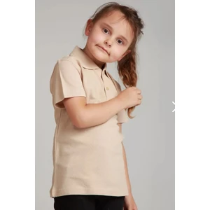 Nacar Çarşı Unisex Cocuk Polo Yaka Kısa Kol Krem Okul T-Shirt