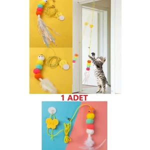 Tineke  Elastik Kendinden Yapışkanlı Renkli Kedi Oyun Oltası Kedi Oyuncağı Yapışkanlı Olta Eğitim Oyuncağı